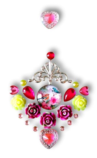 Gemcluster Bling Jewel Bloemen Roos Hart Roze Heart Pink Flower DIY Sieraden Kindergrime .com