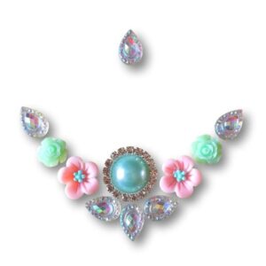 Gemcluster Bling Jewel Resin Flatback Diamond Silver Flower Teal Sieraden Kindergrime .com