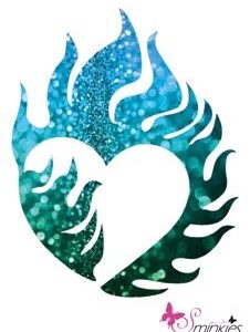 Heart fire glittertattoo sjabloon Y-Body
