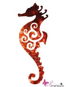 Seahorse swirly glittertattoo sjabloon Y-Body